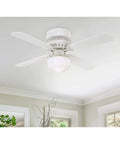 Casanova Supreme 42 Inch Indoor Ceiling Fan With Light in white finish, opal glass light kit, reversible white blades, installed in room