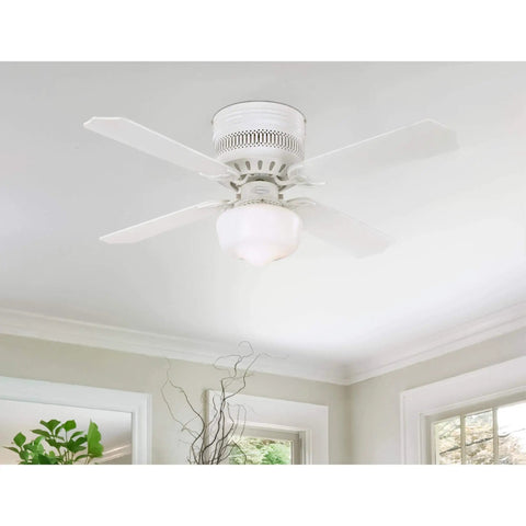Casanova Supreme 42 Inch Indoor Ceiling Fan With Light in white finish, opal glass light kit, reversible white blades, installed in room