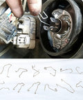 Universal Headlight Retaining Clip Set For H1 H3 H4 H7 Bulbs, 24 pieces in various sizes, shown with installation and individual clips.
