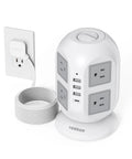 Ultra Slim 10 Foot Power Strip Tower With Eight Widely Spaced Outlets And Four USB Ports, compact design with flat cord.