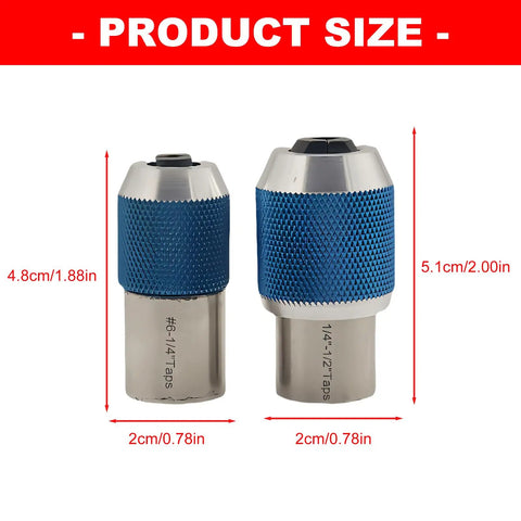Tap Socket Set Two Piece Metal Sleeves Manual Threading Tool For Thread Repair And Home Garage Maintenance Fits Six To One Quarter Inch And One Quarter To Half Inch Tap Wrench Sleeves Hand Holder With Knurled Grip, two metal tap sleeves with size markings