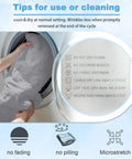 Person placing grounding sheets with silver fiber conductive kit into washer; care tips for machine wash, no bleach, or fabric softeners.