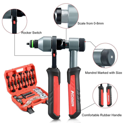 Pro Grade Rivet Nut Tool Kit With Nutsert Gun, Upgraded Rivnut Tool With 10 Metric And SAE Mandrels, 100 Rivnuts shown with case