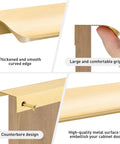 10 Pack Brushed Gold Finger Pulls for Cabinets and Drawers, 11.81 Inch Edge Pulls, showing curved edge and grip details