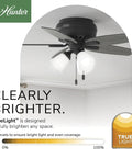 42 Inch Indoor Ceiling Fan With LED Light Kit, Matte Black, 5 Blade, Low Profile Flush Mount, Pull Chain, No Remote
