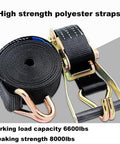 Heavy Duty Ratchet Straps 2 Inch By 27 Foot, 6600 Lbs Safe Working Load, 8000 Lbs Break Strength, Double J Hook Tie Downs
