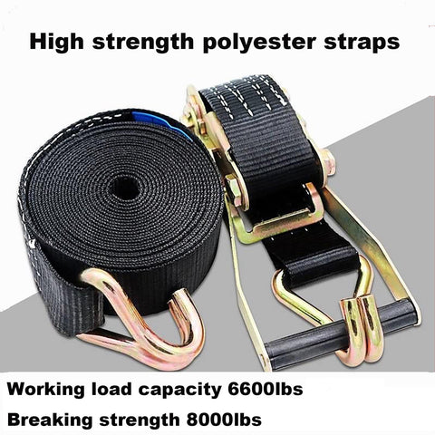Heavy Duty Ratchet Straps 2 Inch By 27 Foot, 6600 Lbs Safe Working Load, 8000 Lbs Break Strength, Double J Hook Tie Downs