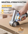 Fieldoria Upgrade 4-Speed Electric Box Cutter For Cutting Cardboard with tungsten steel blade and 420 RPM for industrial-strength cutting.