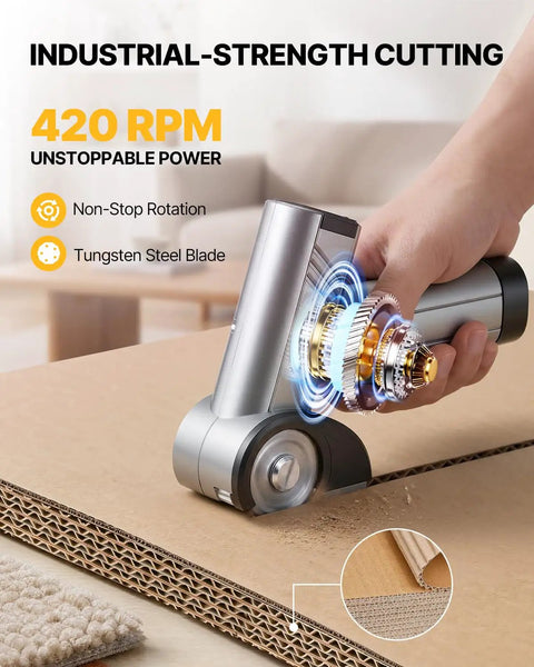 Fieldoria Upgrade 4-Speed Electric Box Cutter For Cutting Cardboard with tungsten steel blade and 420 RPM for industrial-strength cutting.
