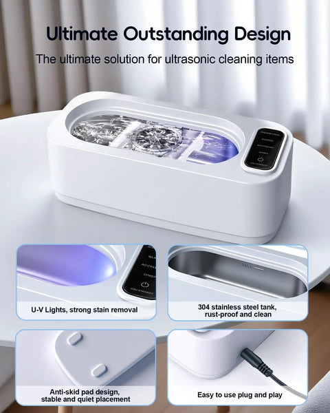 48KHz Ultrasonic Jewelry Cleaner Machine with Four Cleaning Modes, 304 Stainless Steel Tank, showing UV mode and control panel