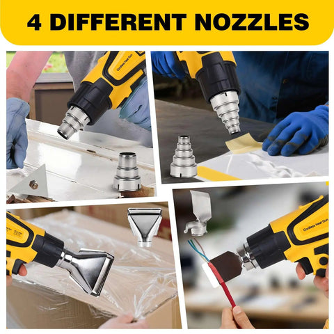 Cordless Hot Air Gun With 20V Battery Compatibility, LCD Display, 350W Power, Dual Temperature 120F To 1110F, Four Nozzles