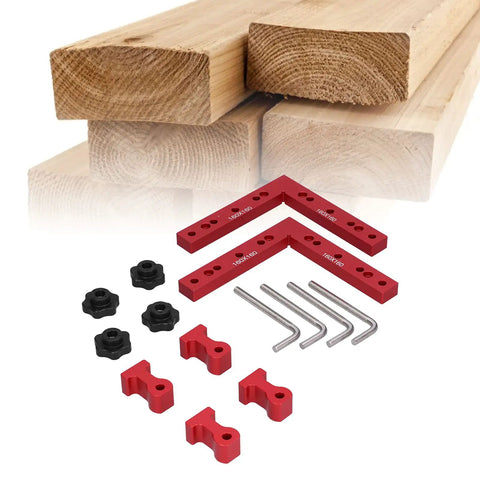 Heavy Duty Aluminum Right Angle Clamp Tool With Rock Solid 90 Degree Hold For Woodworkers And Diy Crews Chasing Clean Joints And Boss Results Around The Shop Without Any Hassle with clamps and lumber background