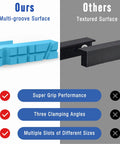Heavy Duty 5 Inch Magnetic Vise Jaws Soft Pads 1 Pair Thick Rubber Vice Grips Covers side-by-side comparison, one blue multi-groove, one black textured.
