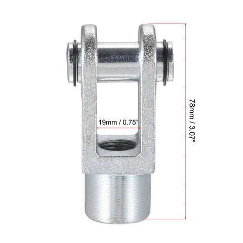 Air Cylinder Rod Clevis End Y Connector 78mm Length With M16x1.5 Female Thread 63mm Bore Pneumatic Fittings 2 Pack Durable Alloy Construction For SC Standard Cylinders, front view
