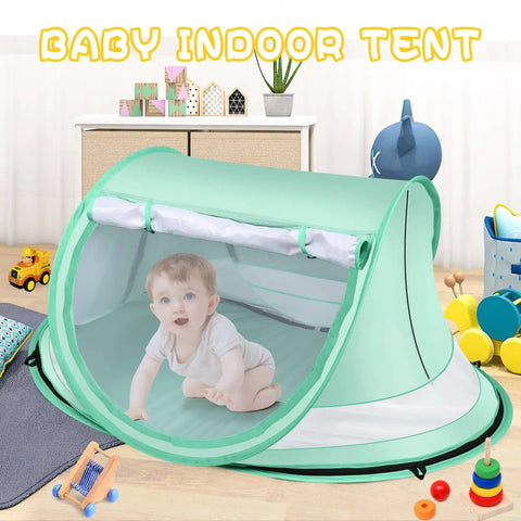 Baby in Large Pop Up Baby Beach Tent With Mosquito Net Portable Sun Shade For Travel And Indoor Play Kid Friendly Easy Setup