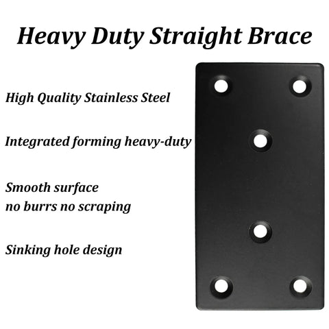 Heavy Duty Flat Mending Plates 4x2 Inch Stainless Steel Black Brackets Set of 4 With Screws for Furniture Wood Shelves and Fences