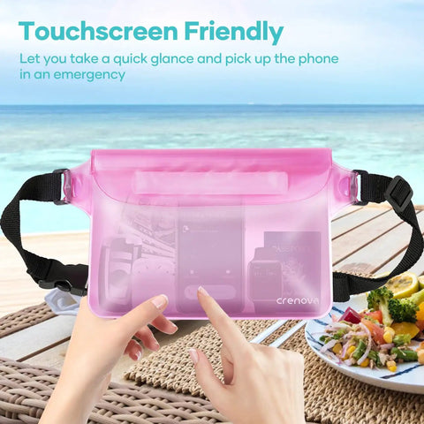 Waterproof Fanny Pack For Women With Sandproof Dry Bag Pouch For Phone And Passport Floating Beach Bag, pink, touchscreen use.