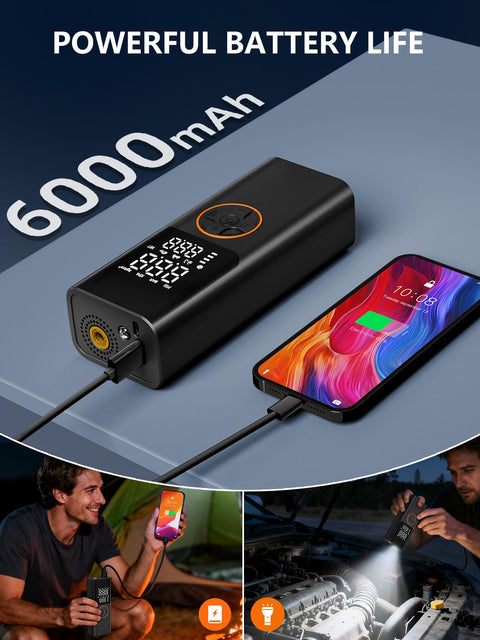Portable Tire Inflator Air Compressor With 150 PSI Cordless Convenience On The Go USB Output Dual Power 6000mAh Battery