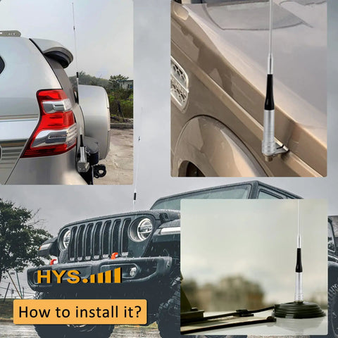 Dual Band Ham Radio Antenna for Cars and Trucks, 144 and 430 MHz, 42.7 Inch Length mounted on vehicles