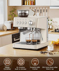 20 Bar Espresso Machine With Built-In Anti-Clog Grinder, Milk Frother And Tamping Tools For Latte Art on kitchen counter