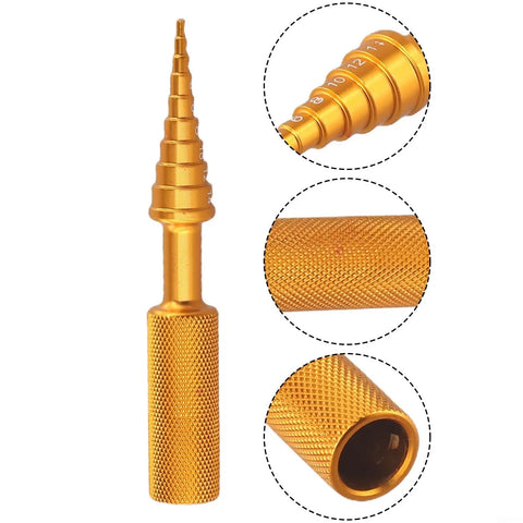 Badass 2 To 14 Millimeters Bearing Puller Tool Set For Model Cars And Rc Boats Made From Premium Aluminum Alloy Remover Kit For Fast Swaps Without Damage Looking Dope With Gold Black Finish Good For Weekend Repairs And Serious Hobbies Anywhere gold aluminum bearing puller tool with knurled grip and size markings