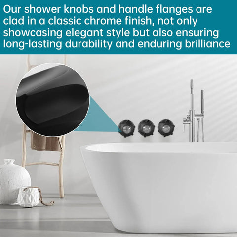 Matte Black 3 Piece Shower Knob Replacement Kit For Price Pfister And Gerber Faucets with handle flanges in bathroom.