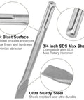 Amazon 6-pc SDS Max drill bit and chisel set for rotary hammer; 11 in length; includes 50mm wide, 25mm flat, point chisels