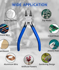 10 Pack 6 Inch Wire Cutters For Crafting And DIY Projects with blue handles, spring loaded, surrounded by various application examples.