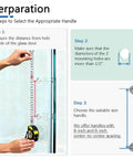 Glass Shower Door Handle For Sliding Frameless Doors In Brushed Nickel Finish Back To Back 304 Stainless Steel Pull Hardware 6 Inch Length Corrosion Resistant Suitable For Glass Thickness One Quarter To One Half Inch Includes Center To Center Mount preparation guide image
