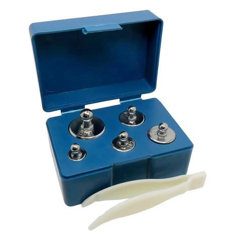 M2 Class Calibration Weight Set 105g Total 50g, 2x20g, 10g, 5g in blue case, for jewelry scales, lab use, with tweezers, precision 0.003g