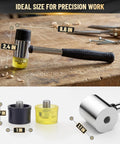 25mm Double-Faced Rubber Mallet Hammer with soft non-marring heads, lightweight, shockproof with non-slip grip on workbench.