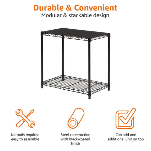 Rock Solid Heavy Duty 2 Shelf Stackable Steel Wire Rack With Tough Black Finish Badass Storage Cart For Tight Rooms Fast Assembly Home Organization Setup