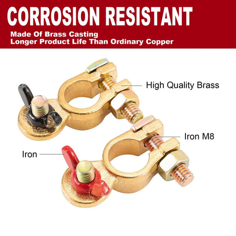 Solid Brass Battery Terminals With Color Coded Wing Nuts And Quick Release Connectors For RV Motorcycle Car Truck Boat Caravan