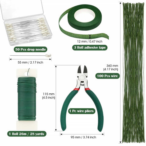 All In One DIY Floral Arrangement Kit With Green Wire And Floral Tape Including 26 Gauge Stem Wire 114 Feet 22 Gauge Paddle Wire 3 Rolls