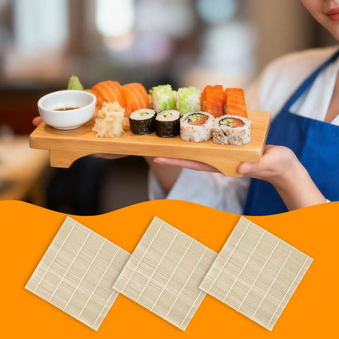 Bamboo Sushi Rolling Mat Set Of 4 Pcs For Homemade Maki Kimbap And Rolls Natural Wood Mats