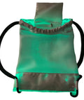 LED Fiber Optic Drawstring Backpack With 11 Lighting Modes Including 7 Colors And 4 Flash Patterns Lit Party Ready Glow For Festivals Raves And EDM Shows Plus Anti Theft Pocket And 40 By 34 Cm with glowing green light