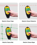Backlit LCD Electric Fence Voltage Tester With Fault Finder, showing voltage on tape, polywire, net, and rope.