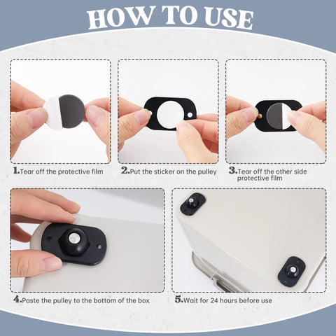 Installation steps for 8 Pcs Self Adhesive Caster Wheels For Appliances And Small Furniture with 360 Degree Swivel Rotation.