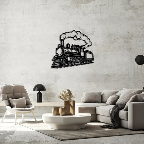 Retro Steam Locomotive Wall Art For Living Room And Office, Industrial Style Decor, Dope Black 20 Inch Metal Sign, Indoor Outdoor Wall Sculpture