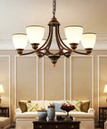 Dope Farmhouse Dining Room Chandelier With Six Frosted Glass Shades Black Metal Pendant Light Fixture Adjustable Height Lighting