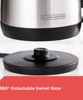1.7L Cordless Electric Kettle With Rapid Boil Technology And Auto Shutoff, stainless steel base, 360° swivel, KE1700SD model.