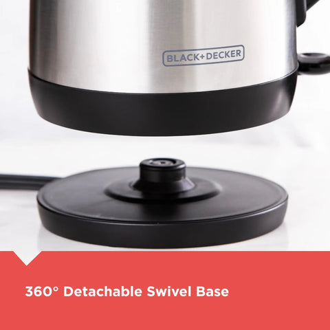 1.7L Cordless Electric Kettle With Rapid Boil Technology And Auto Shutoff, stainless steel base, 360° swivel, KE1700SD model.