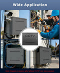 Heavy Hitter Black Lockable Steel Security Camera Box Crafted From Dust Proof Metal Housing For Cctv Outdoor Wiring Equipment Storage Universal Fit mounted on a pole.
