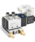 Two Station Solenoid Valve Manifold, 24V DC 5 Way 2 Position Pneumatic Air Valve With Double Solenoids, One Quarter Inch Ports