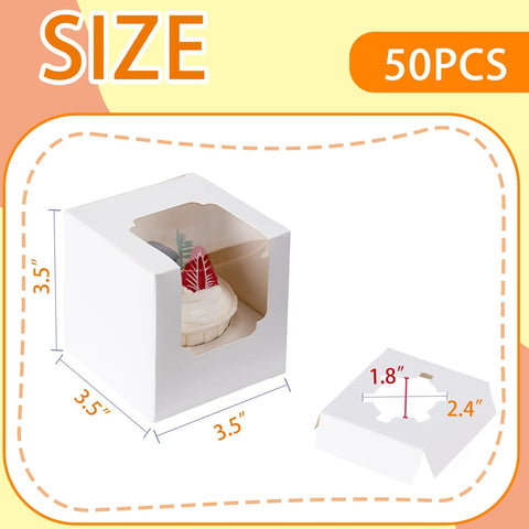 50 Pack Cupcake Containers With Windows, Food Grade Cupcake Boxes With Lids, stackable deep cupcake carrier, dimensions 3.5 inches