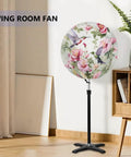 Hardcore Heavy Duty Fan Cover Fits 24 Inch Outdoor Industrial And Pedestal Models With Bold Hummingbird Floral Print on living room fan.