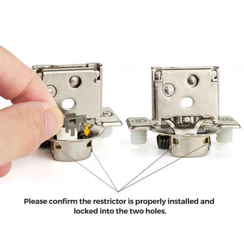 Keep Your Cabinets Chill And Slam Free With These Reliable Soft Close Hinge Clips showing correct restrictor installation detail.