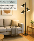 Black Tree Floor Lamp With Three Adjustable Heads For Living Room, Bedroom, And Office, Dope Modern Standing Pole Lamp With Flexible Adjustable Shades For Task Lighting, Reading, And Ambiance.