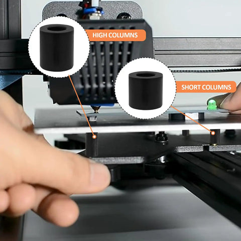 Silicone Solid Bed Mounts For 3D Printer Heat Bed Leveling Parts, showing orange replacement leveling springs, high columns and short columns.
