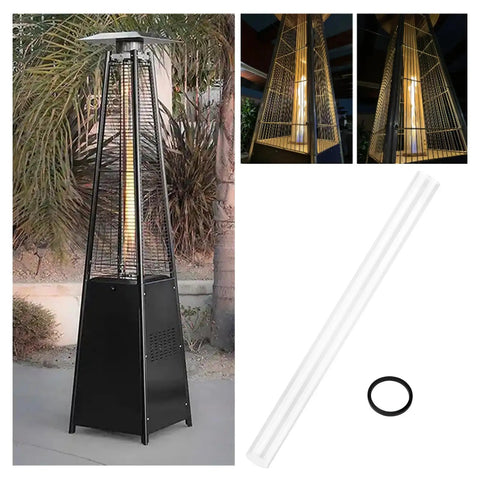 Outdoor heater with Replacement Glass Tube For Patio Heaters About 49 And A Half Inch Tall 4 Inch Diameter With Silicone Ring